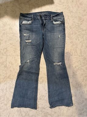 American Eagle Outfitters Distressed Flare Jeans - Blue